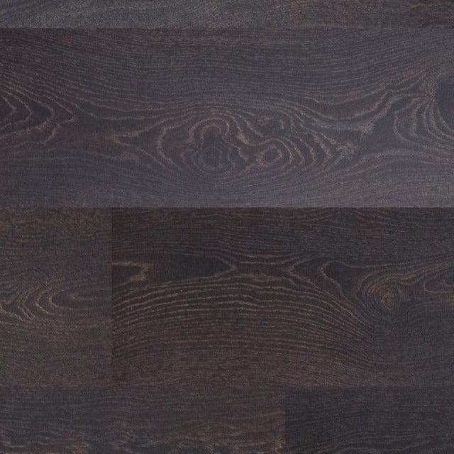 Fuzion Euro Contempo Cavalry Laminate, a wide plank, embossed dark brown oak, available at Alberta Hardwood Flooring.