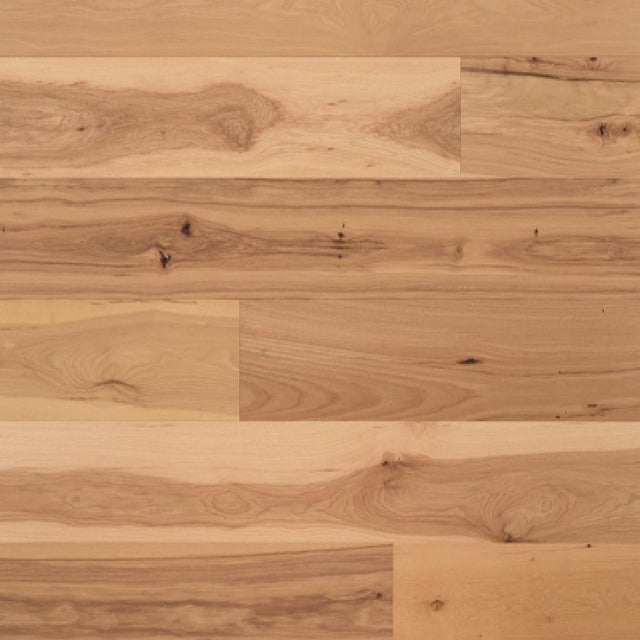 Achieve a luxurious and generous 7½" wide-plank effect at a very affordable price with Tempo. This rustic-grade hardwood in hickory features brushed veneer, lively grain patterns and rich color variations. Some designs from the collection include additional touches, such as filled knots and custom stain treatments. Available with install at Alberta Hardwood Flooring.