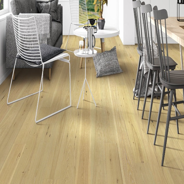 Twelve Oaks Antiques Perspective Grand Hickory Buttercream Engineered Hardwood, available with install, at Alberta Hardwood Flooring.