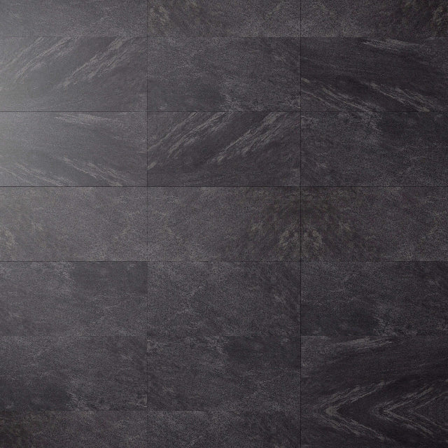 Dark charcoal gray stone-look rectangular tiles arranged in a grid pattern, showing natural veining and a matte textured finish.

Torlys EverTile™ Premier Anthracite Luxury Vinyl, a wide plank, low sheen floor available at Alberta Hardwood Flooring.