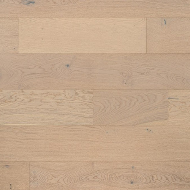Achieve a luxurious and generous 7½" wide-plank effect at a very affordable price with White Sand. This rustic-grade hardwood in oak  features brushed veneer, lively grain patterns and rich color variations. Some designs from the collection include additional touches, such as filled knots and custom stain treatments. Available with install at Alberta Hardwood Flooring. 