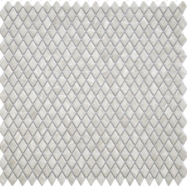 Tierra Sol Velvet Glass Pietra Grey Mini Diamond Mosaic, available with install, at Alberta Hardwood Flooring.
