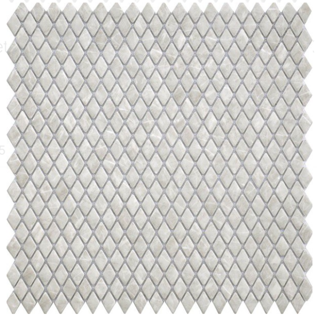 Tierra Sol Velvet Glass Pietra Grey Mini Diamond Mosaic, available with install, at Alberta Hardwood Flooring.