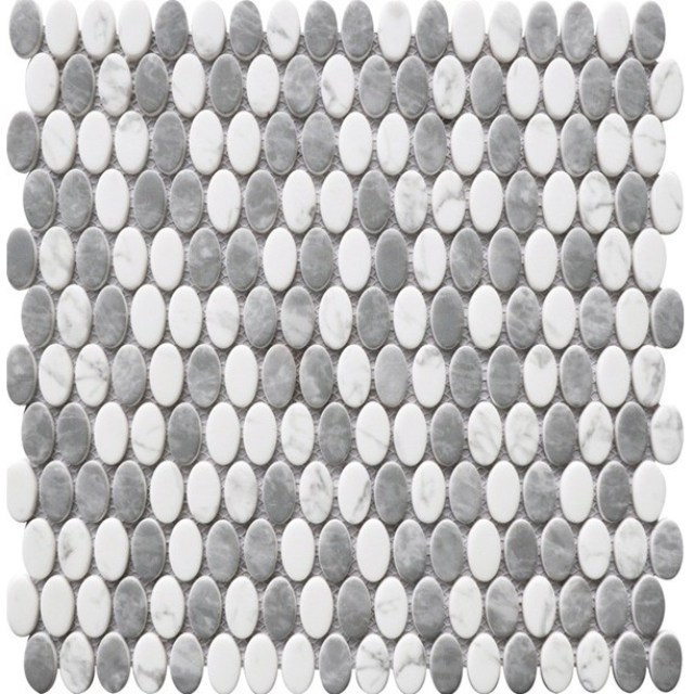 Tierra Sol Velvet Glass Pietra Grey Mini Diamond Mosaic, available with install, at Alberta Hardwood Flooring.