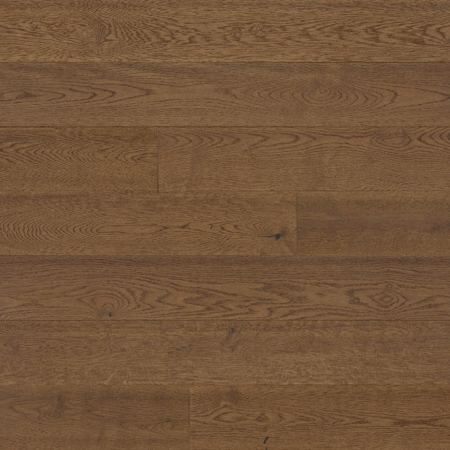 Medium brown wood flooring planks with visible natural grain patterns and knots. Available at Alberta Hardwood Flooring. 