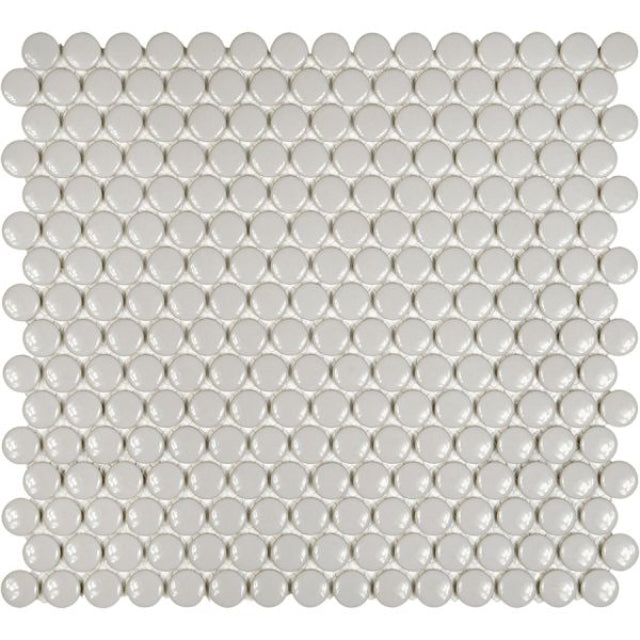 Ames Soho Essential Tile, available with install, at Alberta Hardwood Flooring. Visit one of our showrooms to view in person, and to obtain pricing for this product.

Soho's glazed porcelain penny round tiles comes in matte and glossy, and three colours to feature in your shower or your walls.
