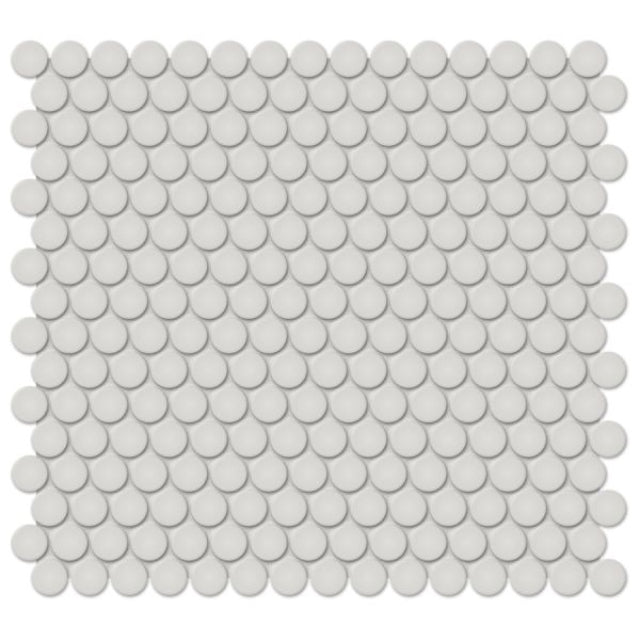 Ames Soho Essential Tile, available with install, at Alberta Hardwood Flooring. Visit one of our showrooms to view in person, and to obtain pricing for this product.

Soho's glazed porcelain penny round tiles comes in matte and glossy, and three colours to feature in your shower or your walls.