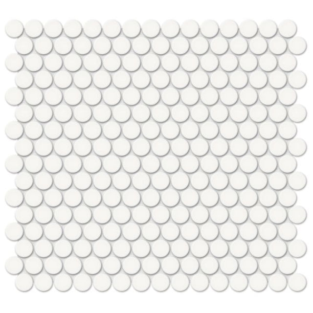 Ames Soho Essential Tile, available with install, at Alberta Hardwood Flooring. Visit one of our showrooms to view in person, and to obtain pricing for this product.

Soho's glazed porcelain penny round tiles comes in matte and glossy, and three colours to feature in your shower or your walls.