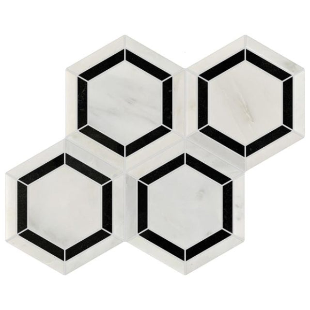 Ames 10.5" x 11" Studio Marble 4 Picket Mosaic Bianco Macciato Polished Marble, available with install at Alberta Hardwood Flooring.&amp;nbsp;Visit one of our showrooms to view in person, and to obtain pricing for this product.&amp;nbsp;

The Studio Marble series takes classic natural stone, and pairs it with geometric shapes for a broad and intriguing line. Shown in the Picket shape, it is available in a Herringbone, Mini Hex, and more.