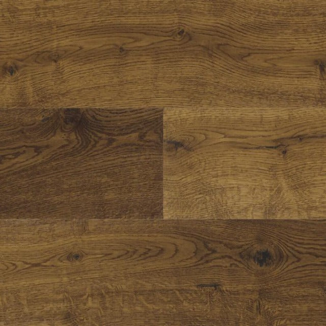 Torlys Styleo Campfire Oak Laminate, a rustic, wide plank dark surface, available at Alberta Hardwood Flooring.