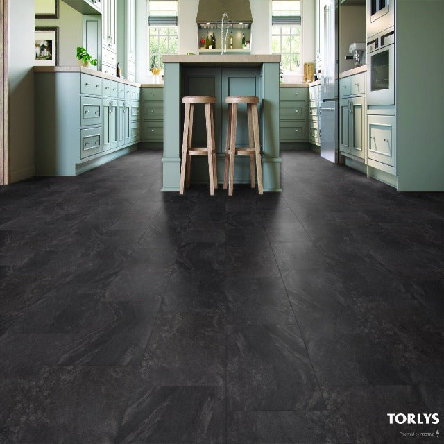 Evertile Premier Anthracite Vinyl Tile, a large format authentic tile, available at Alberta Hardwood Flooring.