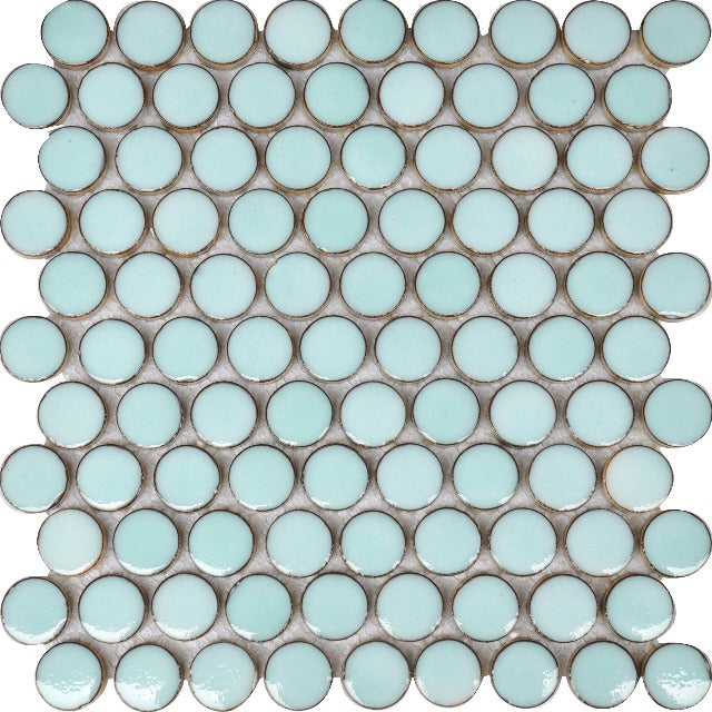 Classic Penny Round Mosaic from Tierra Sols Arvex Queens Collection, available with install, at Alberta Hardwood Flooring.