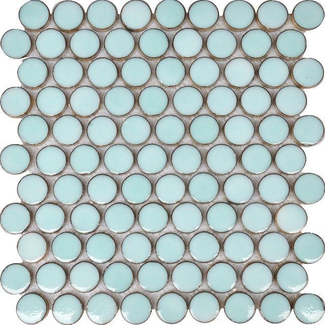 Classic Penny Round Mosaic from Tierra Sols Arvex Queens Collection, available with install, at Alberta Hardwood Flooring.