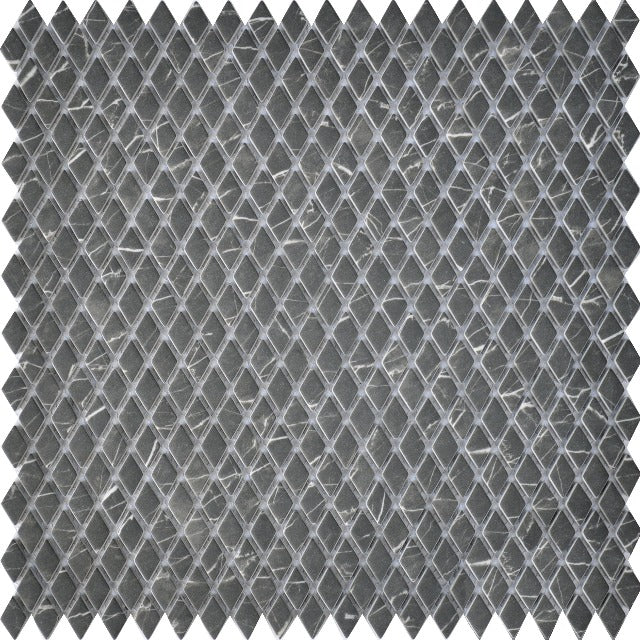 0.2" x 0.8" Tierra Sol Velvet Glass Pietra Grey Mini Diamond Mosaic, available with install, at Alberta Hardwood Flooring.