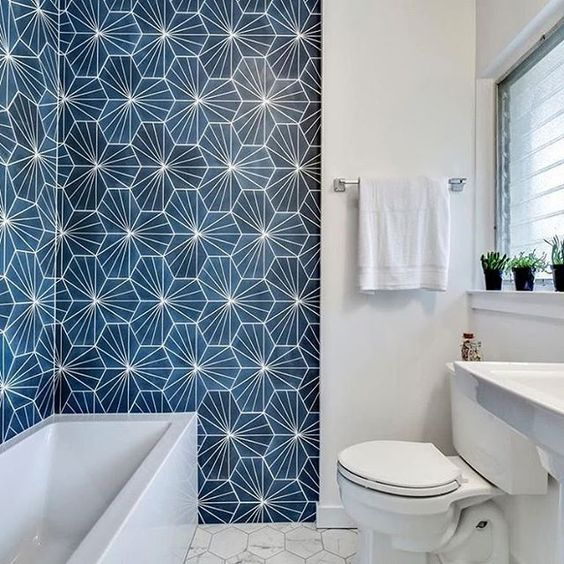 Saltillo 8&quot; Hexagon Sunburst Cobalt White Wall Tile