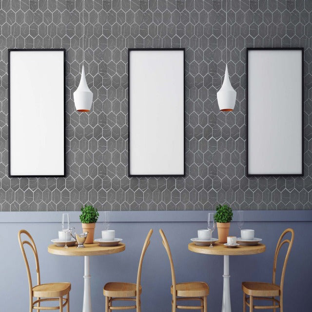 Ames Alps Hex Mosaic Wall Tile, available with install, at Alberta Hardwood Flooring.