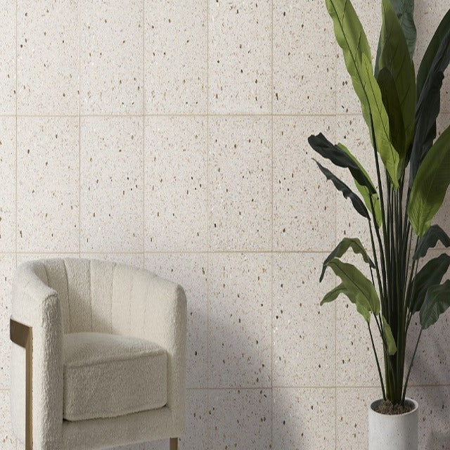 Ann Sacks Andy Fleishman Brass Terrrazo, available with install, at Alberta Hardwood Flooring.  American artisan Andy Fleishman’s fourth exclusive collection with Ann Sacks is a stunning update to traditional terrazzo. This collection incorporates brass and mother-of-pearl as part of its starry surface design, defining it as a statement-making terrazzo option for any interior space.