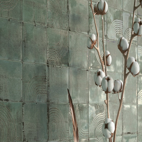 Image showcasing Ames Enso Textured Ceramic Wall Tile 5x5 - Alberta Hardwood