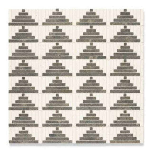 Ann Sacks Koros Collection Wall Tile, available with install, at Alberta Hardwood Flooring.  Inspired by the exquisite patterns of traditional African mud cloth, our new exclusive Koros Collection is comprised of six micro-mosaic stone designs skillfully arranged in an artful blend of contrasting colorways. Koros offers a modern translation of this traditional craft, creating a bold statement in any space.