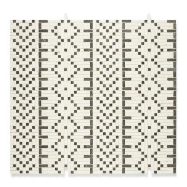 Ann Sacks Koros Collection Wall Tile, available with install, at Alberta Hardwood Flooring.  Inspired by the exquisite patterns of traditional African mud cloth, our new exclusive Koros Collection is comprised of six micro-mosaic stone designs skillfully arranged in an artful blend of contrasting colorways. Koros offers a modern translation of this traditional craft, creating a bold statement in any space.