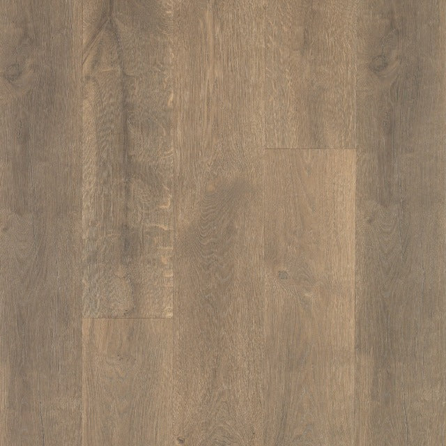 Torlys Styleo Barrel Oak Laminate, a rustic, wide plank dark surface, available at Alberta Hardwood Flooring.