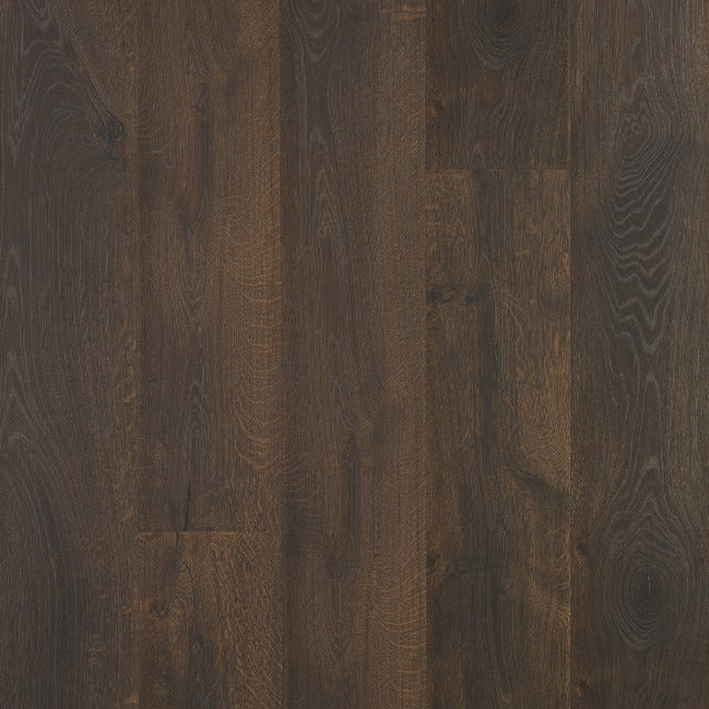 Torlys Styleo Snyder Oak Laminate, a rustic, wide plank dark surface, available at Alberta Hardwood Flooring.