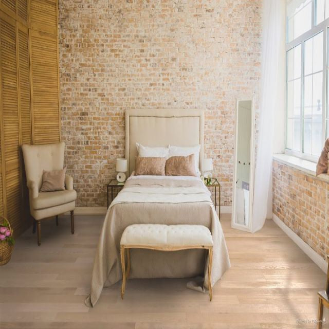 Fuzion Bistro Oak Wire Brushed Frappe, available with install at Alberta Hardwood Flooring.