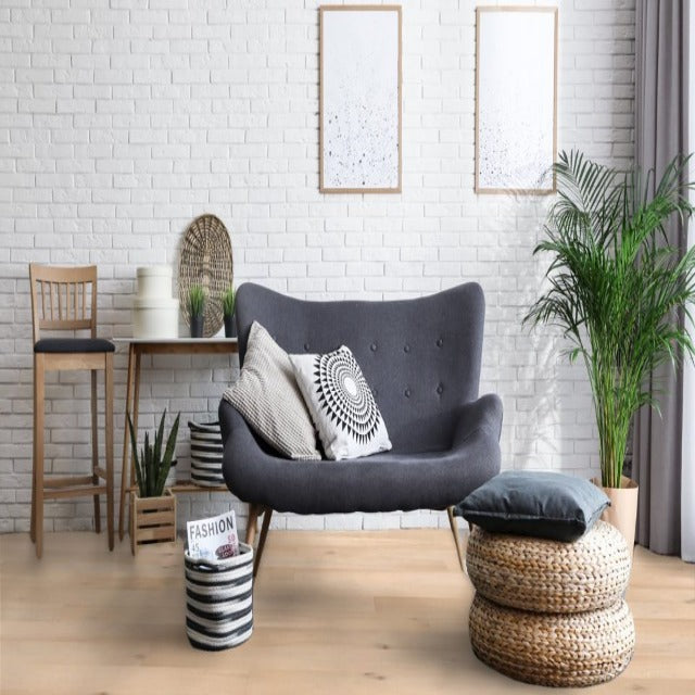 Fuzion Prairie Storm White Oak Wire Brushed April Snow, available with install, at Alberta Hardwood Flooring.