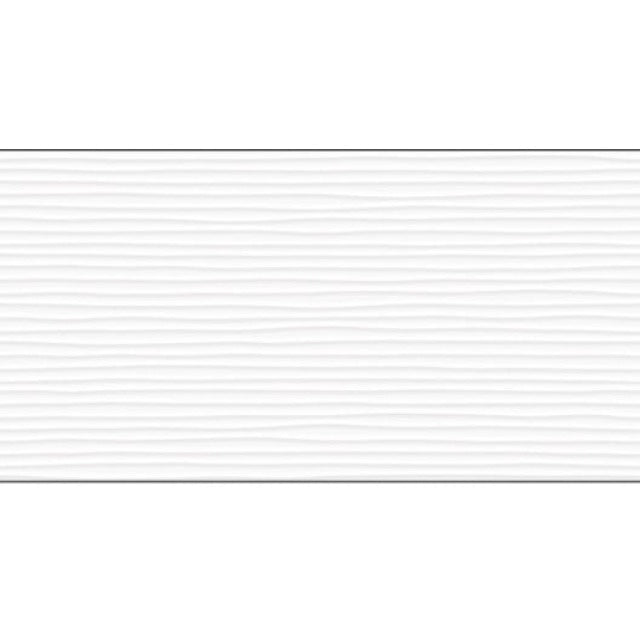 Ames 12"X 24" Linea White Amplitude Decor Gloss Porcelain Tile, available with install at Alberta Hardwood Flooring.  Linea offers a modern and sleek update to a classic white wall tile. Shown in a linear look, it is available in 3 additional finishes, including a clean, matte finish.