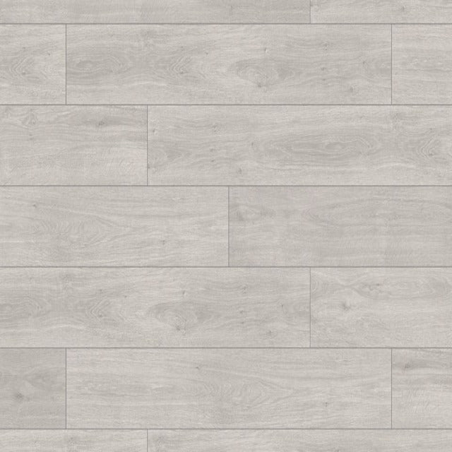 Fuzion Euro Contempo Silver Dune Laminate, a wide plank, embossed, grey oak, available at Alberta Hardwood Flooring.