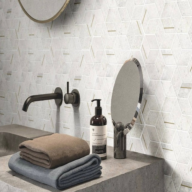 Centura Marble Metal Mosaic Wall Tile, available with install, at Alberta Hardwood Flooring.