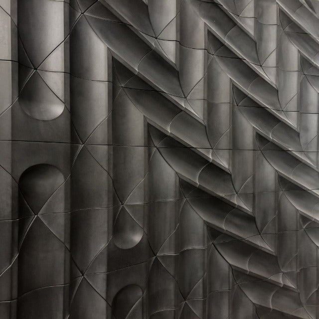 Kaza Triple Flute Concrete Matte 3D Wall Tile, available with install, at Alberta Hardwood Flooring. 