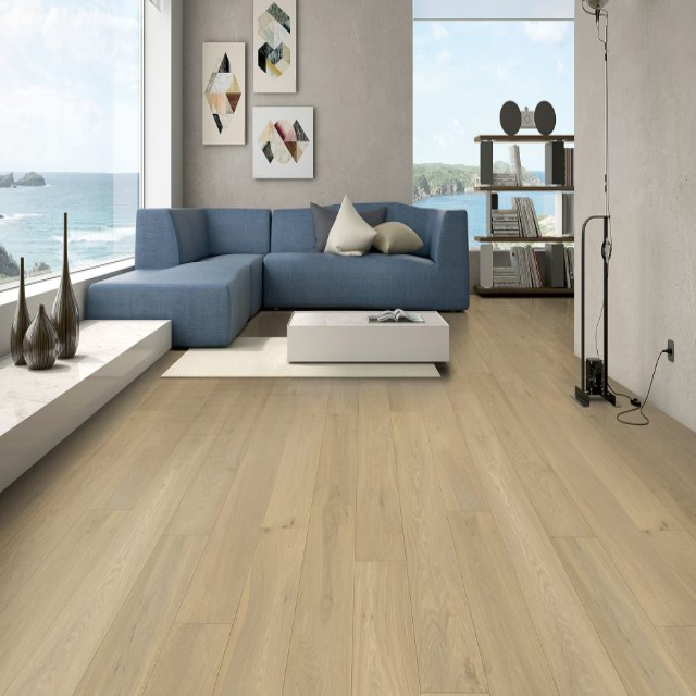 Fuzion Canvas White Oak Wirebrushed Moderna, available with install, at Alberta Hardwood Flooring.