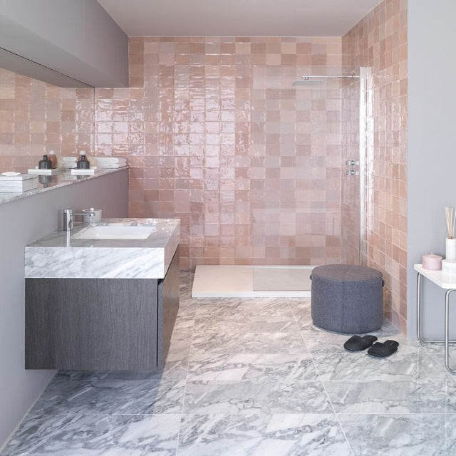 Porcelanosa Nazari Zellige Glossy Wall Tile, available with install, at Alberta Hardwood Flooring.