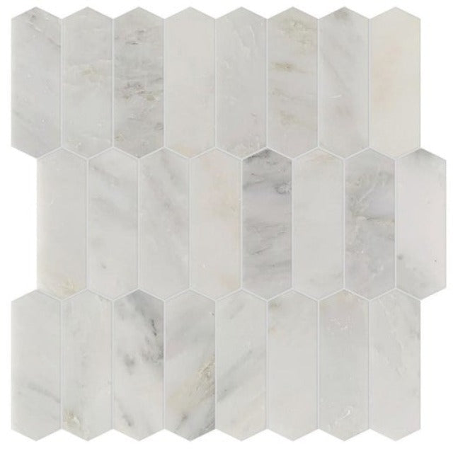 Ames 10.5&quot; x 11&quot; Studio Marble 4 Picket Mosaic Bianco Macciato Polished Marble available at Alberta Hardwood Flooring.