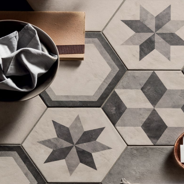 Ames Terra Hexagon Matte Porcelain Wall and Floor Tile, available with install, at Alberta Hardwood Flooring.